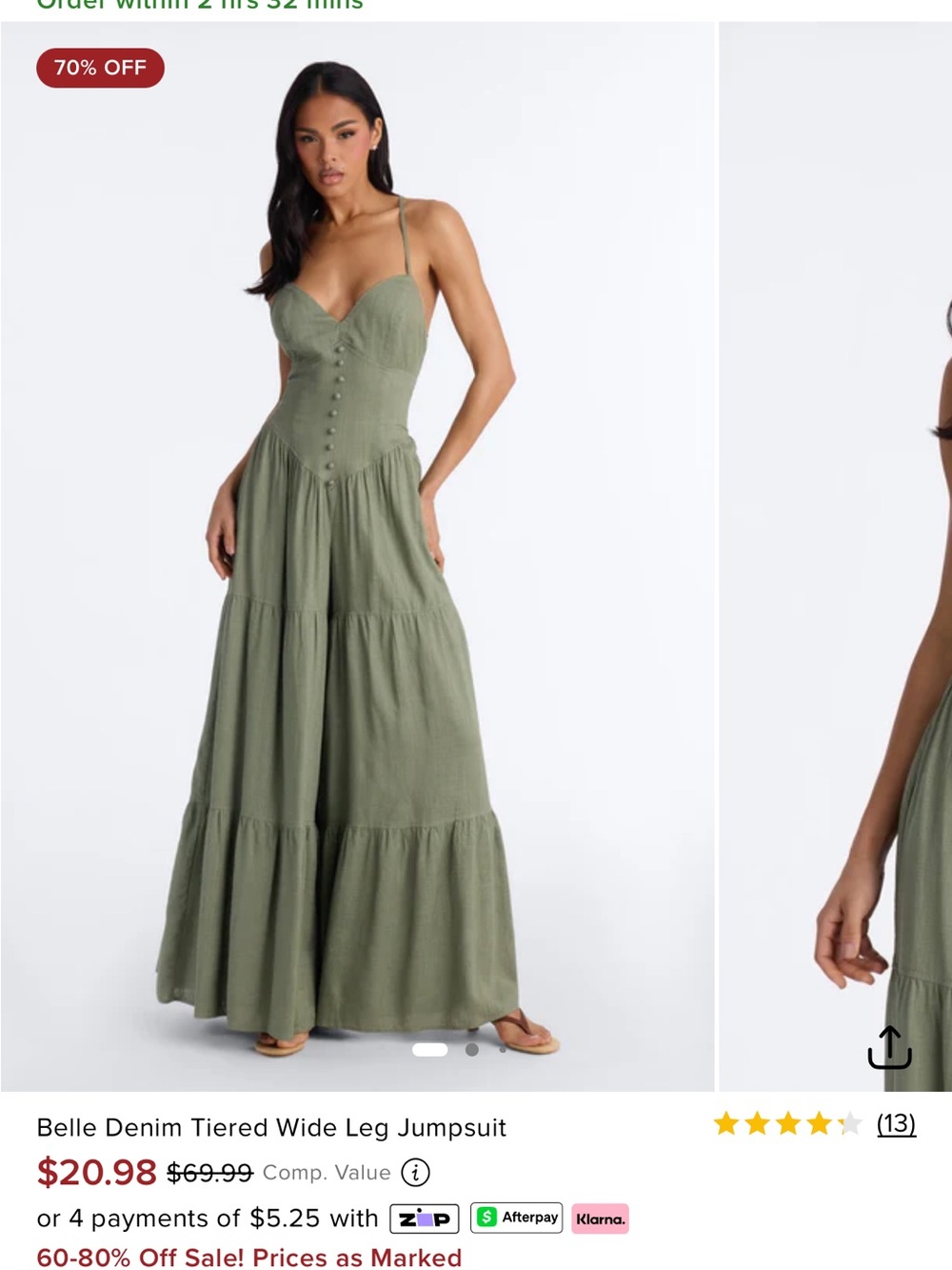Fashion Nova Olive Tiered Maxi Jumpsuit with Button Bodice